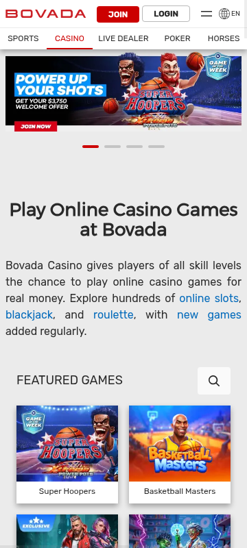 Bovada site screenshot